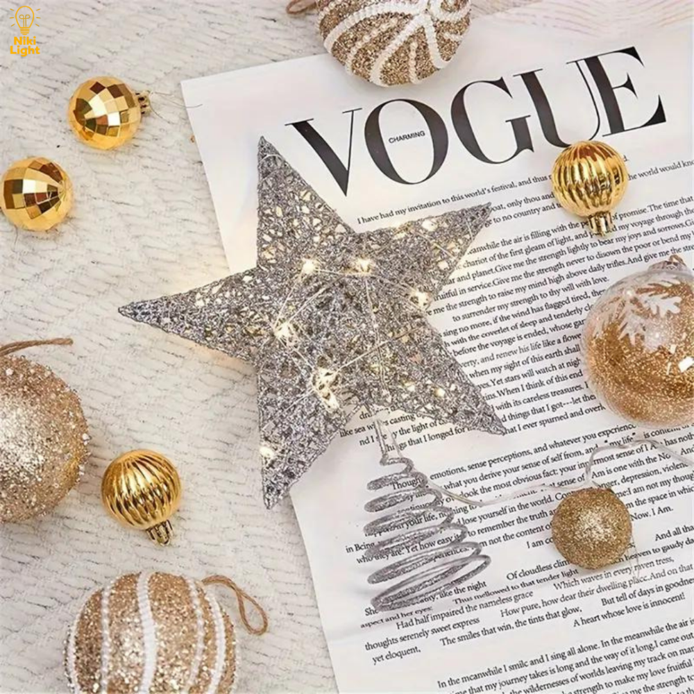 Різдвяна зірка на ялинку новорічна верхівка для ялинки Niki Light віфлеємська зірка на ялинку срібна 28см з гірляндою 20лед Київ - фото 9