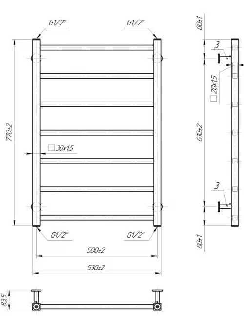 Водяна рушникосушарка Mario INOX Токіо 770x530/500 Київ - фото 6