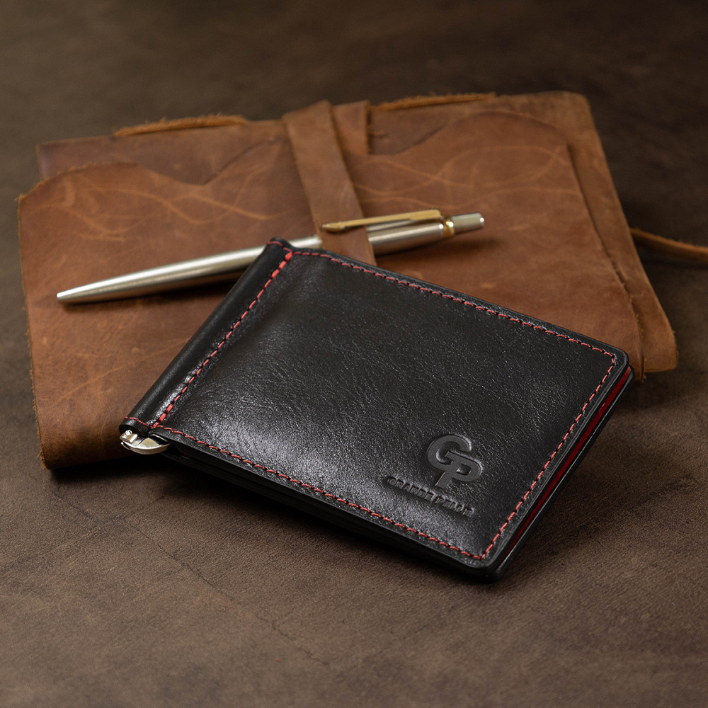 Шкіряний стильний затиск для грошей унісекс GRANDE PELLE 11541 Чорний Київ - фото 10