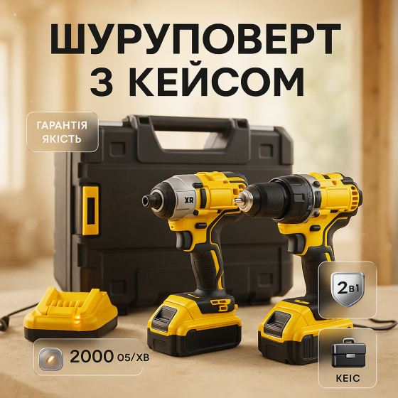 Шуруповерти акумуляторні для роботи, Дриль шуруповерт профі акумуляторний, Потужний шуруповерт в кейсі DJ-73 Львів