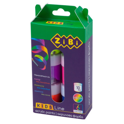 Акриловые краски ZiBi KIDS Line NEON 6 цветов по 10мл (ZB.6661) Винница - изображение 1