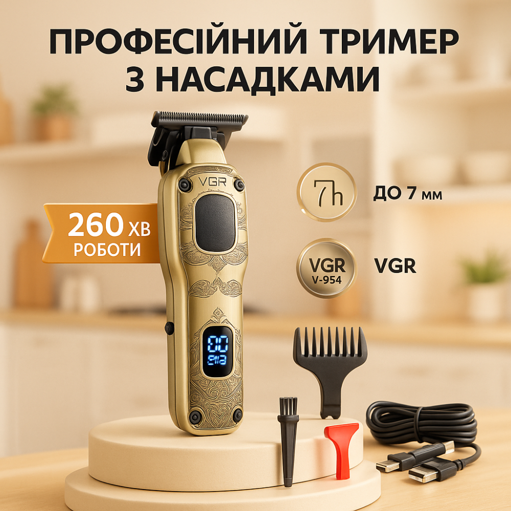 Машинка-тример для стрижки бездротова VGR V-954, Машинка для стрижки волосся з мотором UI-90 Львів - фото 14