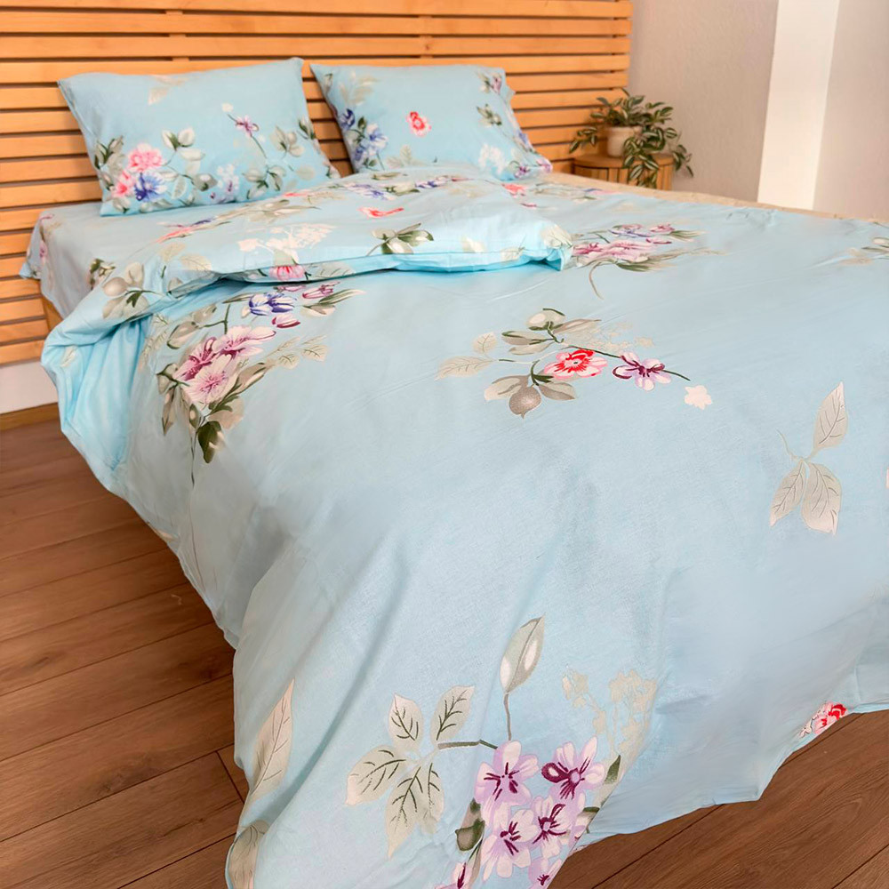 Полуторный комплект постельного белья Цветы 100% хлопок YouStar (Голубой) Сумы - изображение 1
