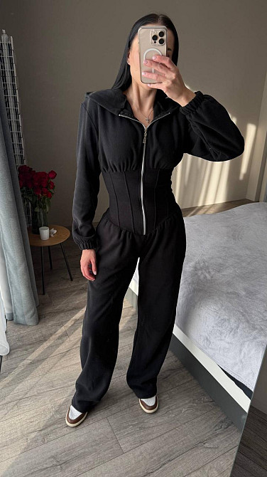 Жіночий стильний теплий корсетний комбінезон двосторонній фліс Чорний, 42/44 Одеса - фото 5