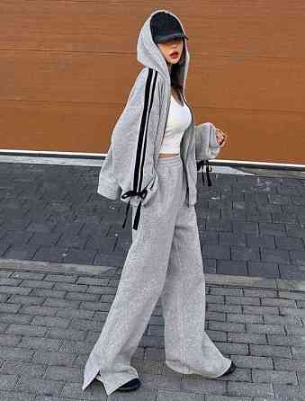 Женский прогулочный оверсайз костюм двойка: худи и штаны двунитка Одесса