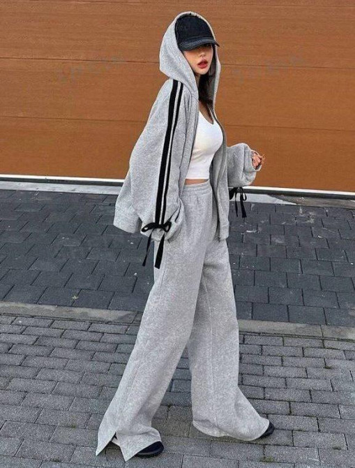 Жіночий прогулянковий оверсайз костюм двійка: худі і штани двонитка Одеса - фото 1