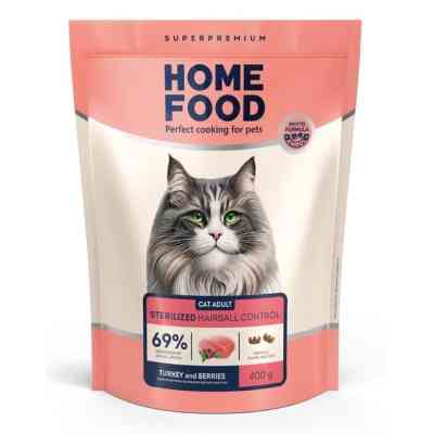 Сухий корм для кішок Home Food Hairball control For sterilised з індичкою та ягодами 400 г (4820290090026) Вінниця
