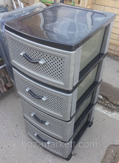 Комод пластиковий сірий "сітка" на 4 ящики виробництво Україна Харків - фото 4