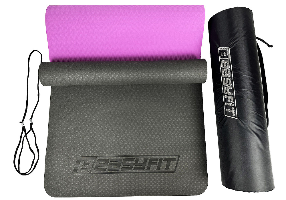 EasyFit Килимок для йоги та фітнеса EasyFit TPE+TC 6мм двошаровий + Чохол чорний з фіолетовим Коломыя - изображение 7