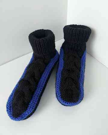 Домашние комнатные теплые тапочки , цвет синий с чёрным топ Юрма одяг Киев