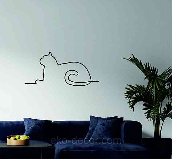 Декоративное настенное 3D Панно «Кот» Декор на стену с объемом 90*41 см, Черный Киев