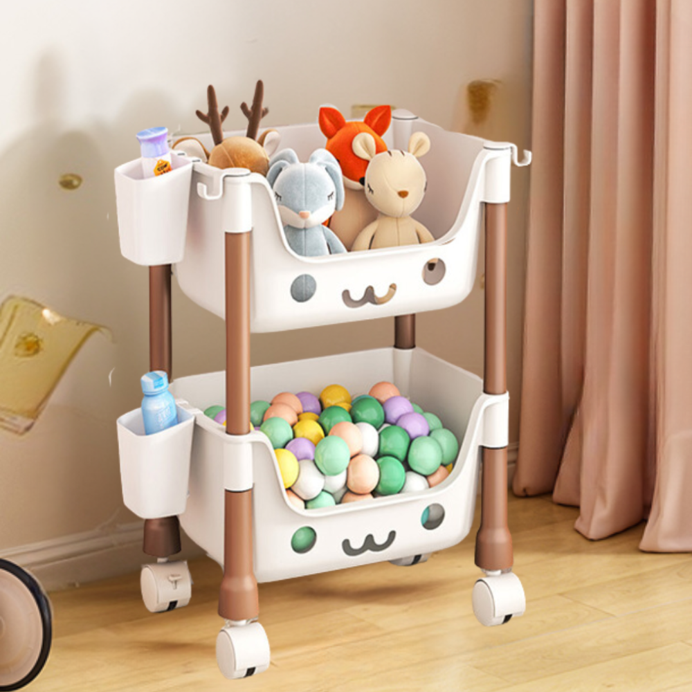 Стелаж для іграшок на колесах з двома рівнями для дитячої, органайзер, 43×30.3×22 см, білий/коричневий Кам'янець-Подільський - фото 1