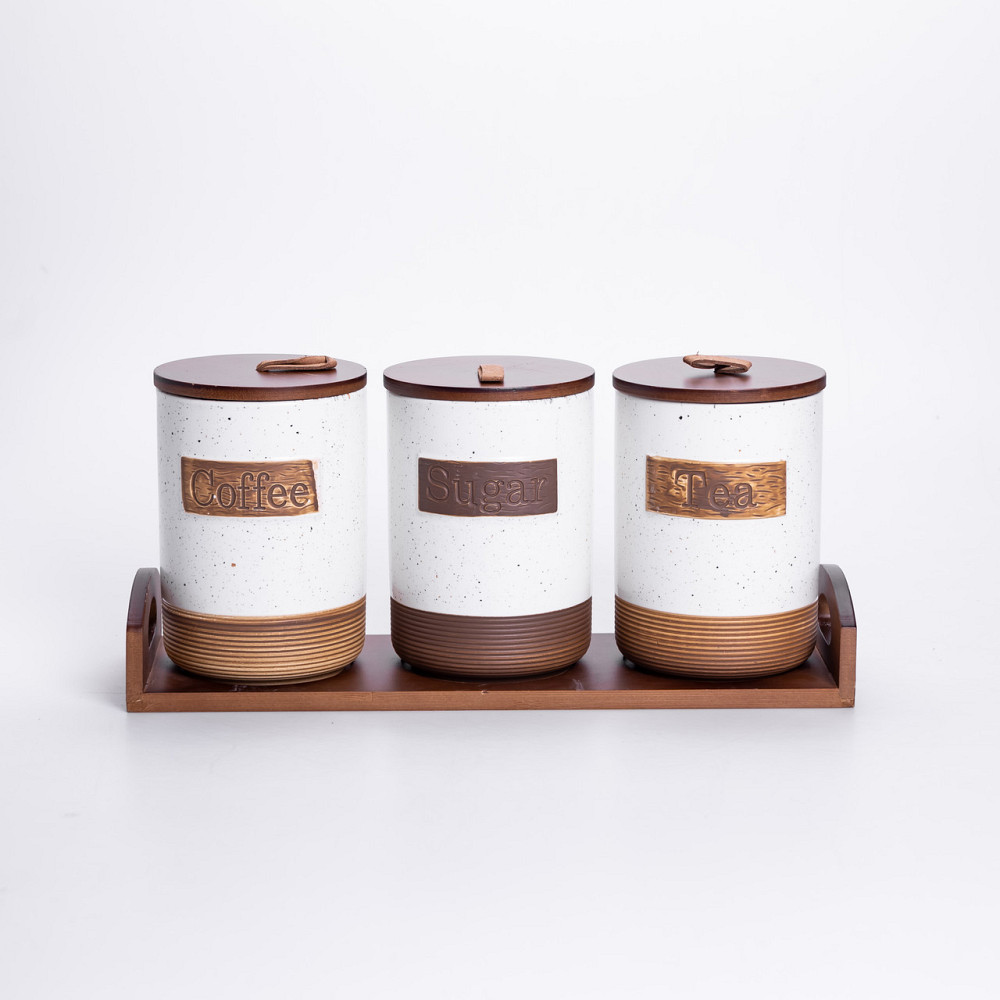 Yiwu Набір порцелянових банок для сипучих 3 шт по 800 мл з кришками Бежевий HP-26-1BE Киев - изображение 1