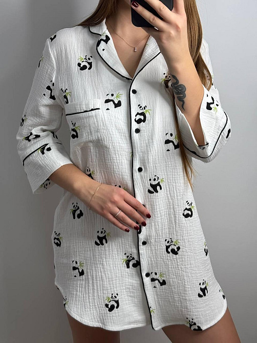 Жіноча муслінова нічна сорочка Панда XL-2XL Харків - фото 3
