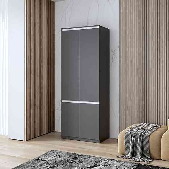 Шкаф для одежды VAYS, c полками, в спальню, современный, c фасадами без ручек R-24 Антрацит-Белые планки Львов