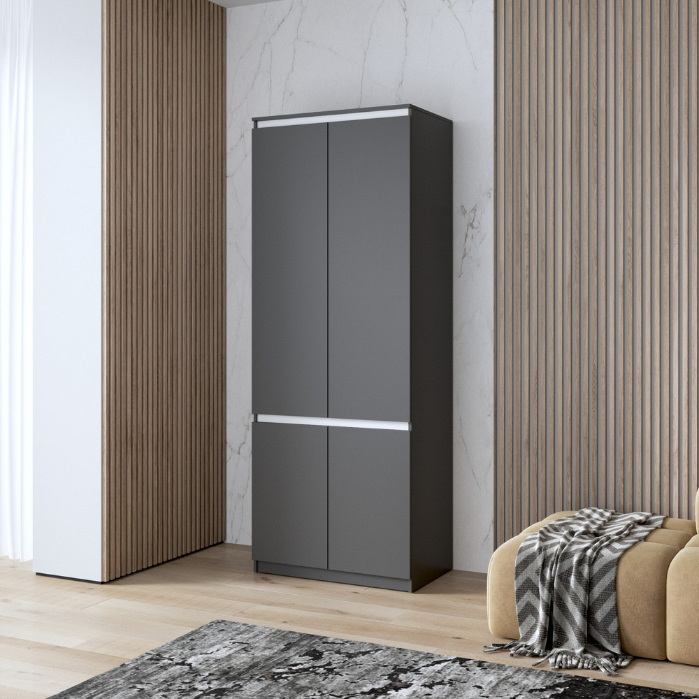 Шафа для одягу VAYS, з полицями, в спальню, сучасна, з фасадами без ручок R-24 Антрацит-Білі планки Львів - фото 1