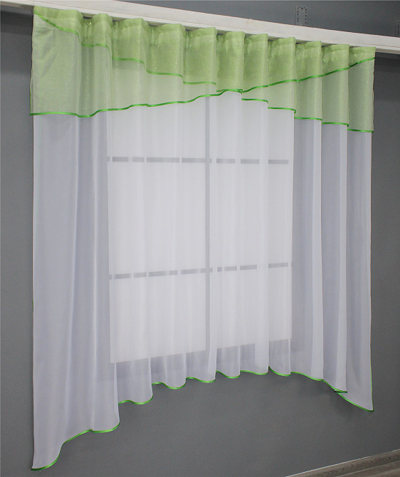 Гардина арка на кухню VR-Textil № 00к белый с салатовым 280х170 см (59-899) Киев - изображение 2