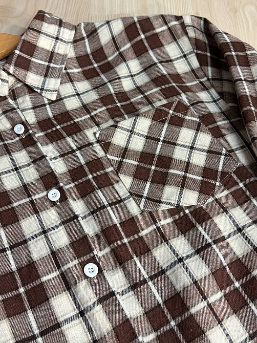 Рубашка женская Baoyu 225-1 в клетку оверсайз фланель, светло-коричневый, one size Киев - изображение 2