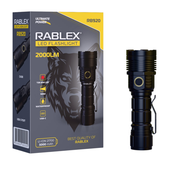 Ручний ліхтар Rablex RB920, ЧЕРВОНЕ СВІТЛО, 1хT28, 1х21700 акумулятор, zoom, Type-C, 2000LM Дніпро
