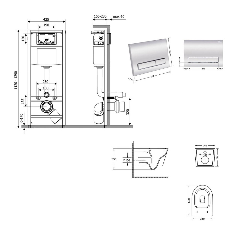 Готове рішення Qtap для ванної кімнати: підвісний унітаз Swan Ultra Quiet 520×360×320 + комплект інсталяції Nest 4 в 1 (лінійна Київ - фото 2