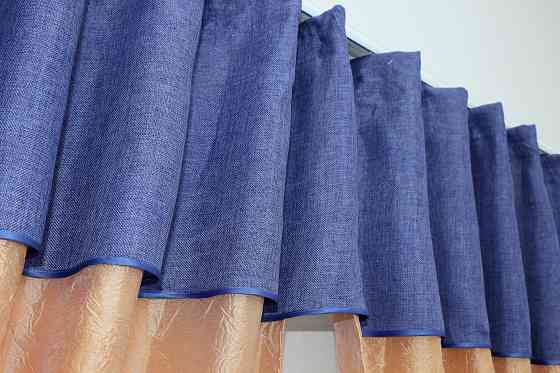 Кухонные шторы VR-Textil № 073к с ламбрекеном и подхватами персиковый с синим 275х170 см (52-0140) Киев