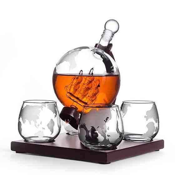 УЦЕНКА КОРОБКА! Декантер Глобус Вокруг света + камни для виски, 4 бокала, Штоф, Графин для виски Кременчуг