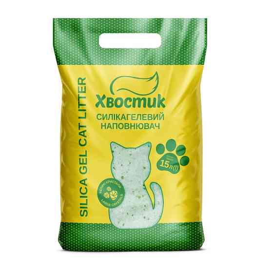 Силикагель наполнитель Хвостик для кошек, с зелеными гранулами, крупная фракция, 15 л Киев
