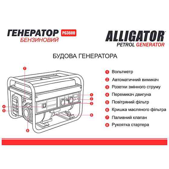 Генератор Alligator бензиновый 2,8кВт (ном 2,5кВт) Днепр