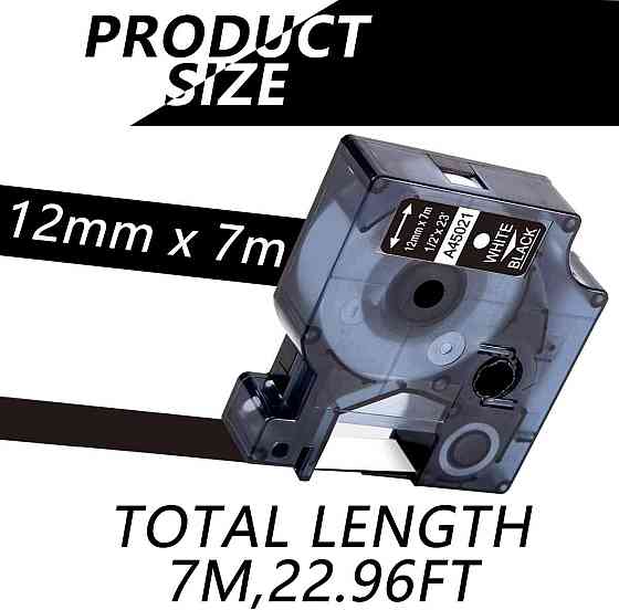 A45013 Запасна стрічка для етикеток Dymo D1 білий на чорном 12mmx7м для Dymo LabelManager 100 150 160 250 280 210D 360D 260P 420P Дніпро