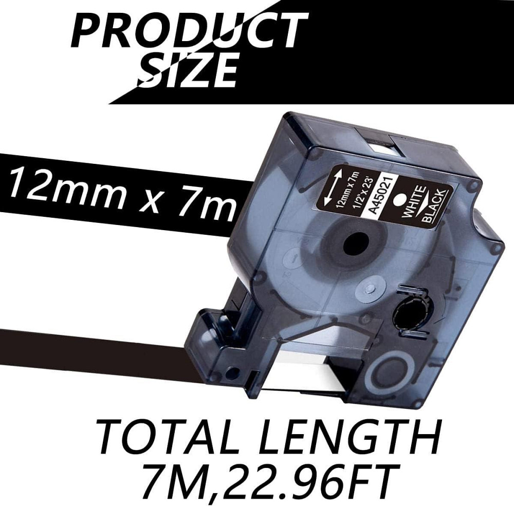 A45013 Запасна стрічка для етикеток Dymo D1 білий на чорном 12mmx7м для Dymo LabelManager 100 150 160 250 280 210D 360D 260P 420P Дніпро - фото 1