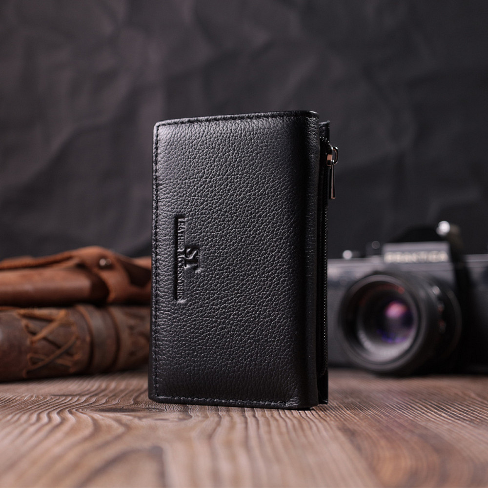 Кожаный женский кошелек в три сложения Черный (ST Leather) Киев - изображение 2
