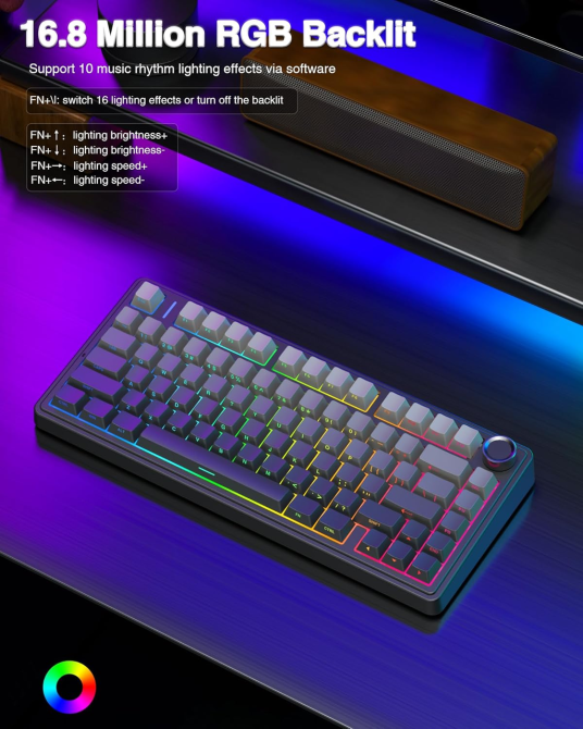 Бездротова механічна клавіатура AULA F75 Black RGB — 75%, Hot-Swap, Bluetooth/2.4GHz/Type-C, Gasket Mount, Бічне гравіювання Київ - фото 9