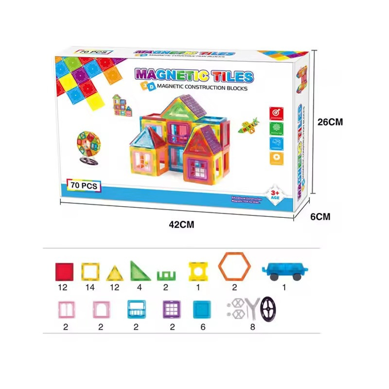 Конструктор магнитный разноцветный детский на 70 деталей Каменец-Подольский - изображение 5