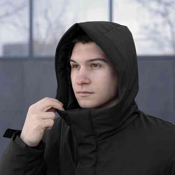 Чорна чоловіча парка зимова з капюшоном Pobedov Navy Київ