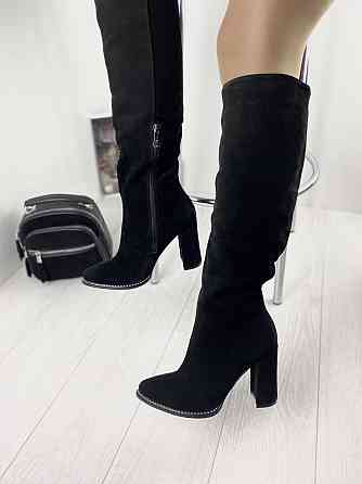 Nivelle Чоботи жіночі NIVELLE чорні замша натуральна высота 38см обхват 34-36см каблук 10см (80 Коломия