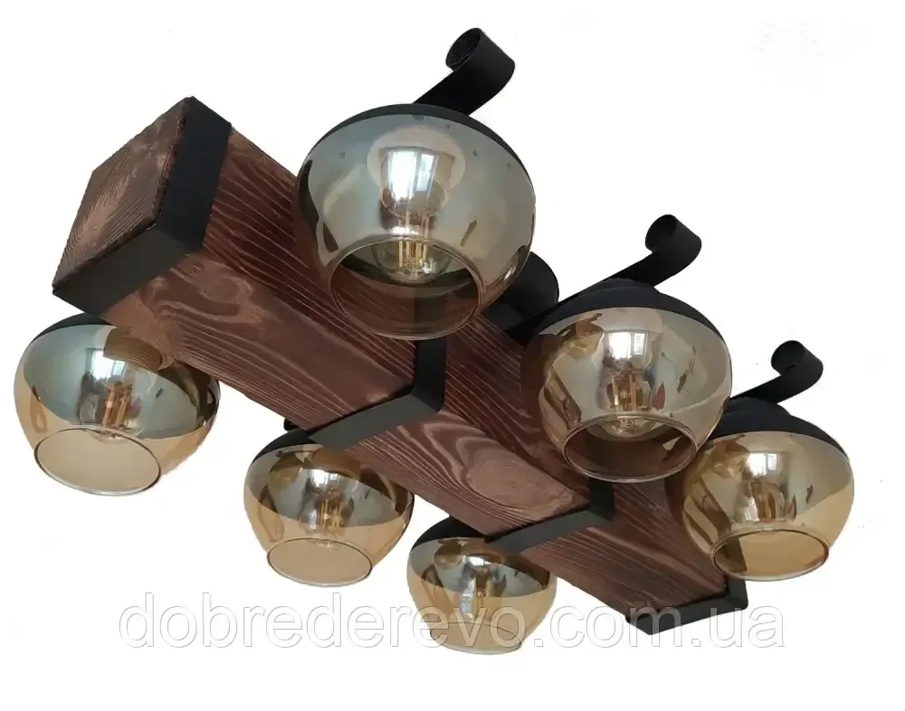 Дерев'яний світильник балка склянним плафоном потолочна Вижниця - фото 1