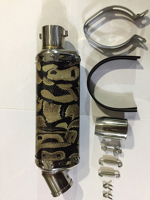 Глушник (тюнінг) 370*10 см, кріп. Ø48mm (нержавіюча сталь, овал, сріблясто-синій, прямоток, mod:6) Мукачево - фото 1