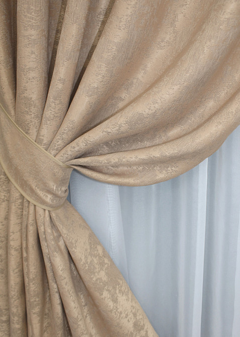 Комплект штор на люверсах VR-Textil Жакард Sultan YL № 1699ш Темно-бежевий 150х250 см 2 шт (37-0250) Київ - фото 5