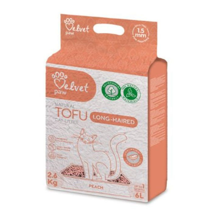 VELVET PAW TOFU Наповнювач для довгошерстих котів, із персиковою есенцією, гранули 1.5 мм, 6 л/2.6 кг Київ - фото 1