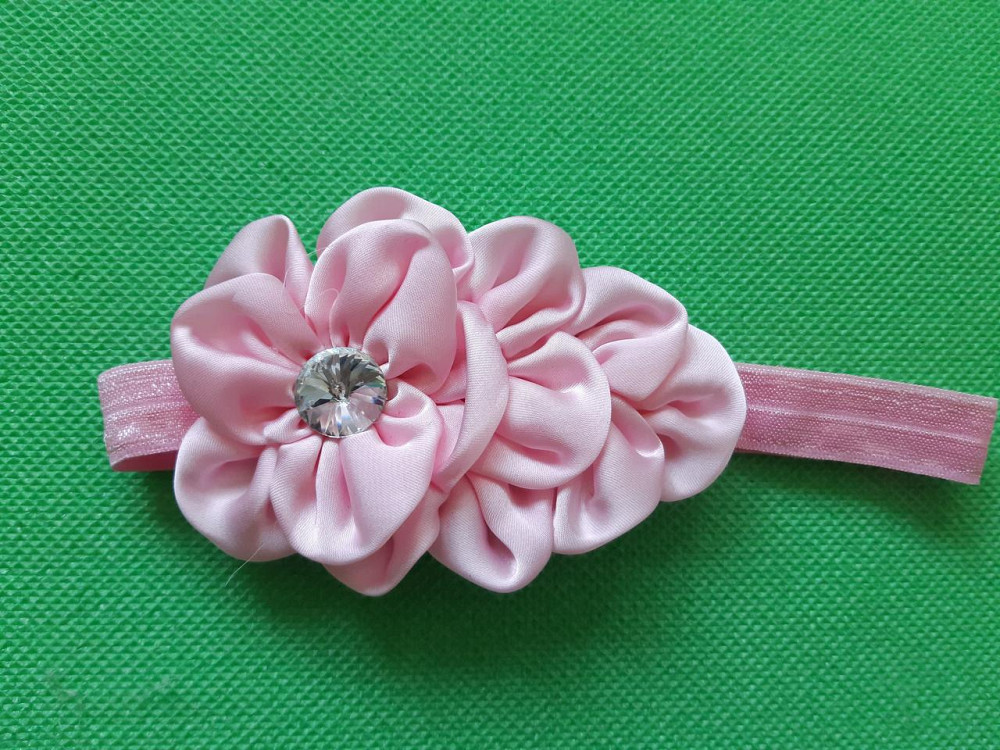 Нарядная повязка детская светло-розовая - цветок 10см, размер универсальный (на резинке) Киев - изображение 2