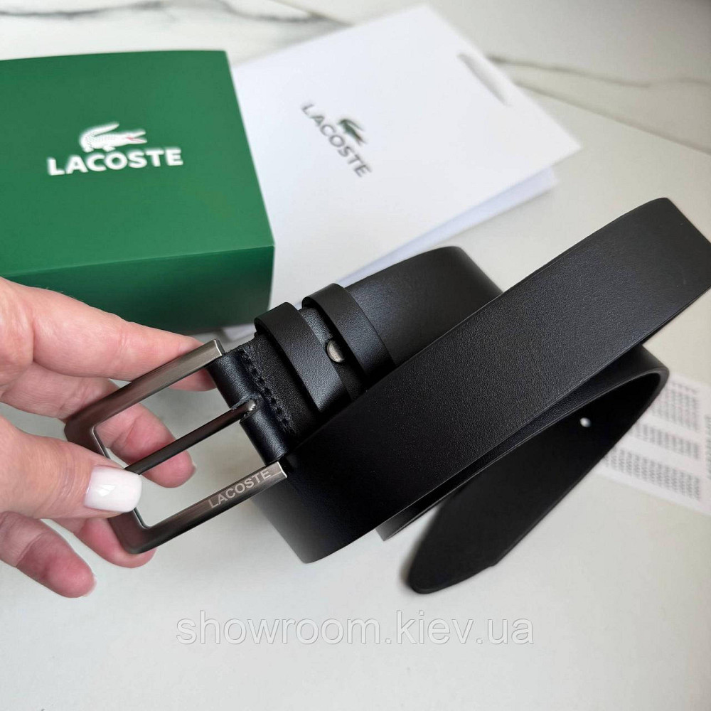 Чоловічий шкіряний брендовий ремінь Lacoste (981) чорний Київ - фото 10