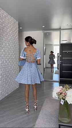 Жіноча принтована легка сукня міні американський креп Блакитний, 44/46 Одеса