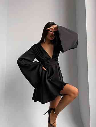 Жіноча романтична святкова мініплаття з декольте шовк армані Чорний, 44/46 Одеса