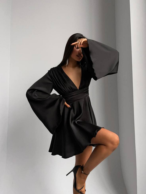 Жіноча романтична святкова мініплаття з декольте шовк армані Чорний, 44/46 Одеса - фото 2