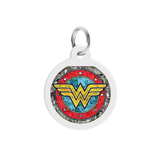 Адресник для собак та котів металічний WAUDOG Smart ID з QR паспортом, малюнок "Чудо-жінка 2", круг, Д 25 мм Київ