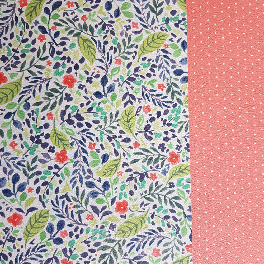 Шпалери вінілові на флізелін 0.53х10.05 Rasch Textil Petite Fleur 5 листя гілки квіти салатові червоні сині Київ - фото 4