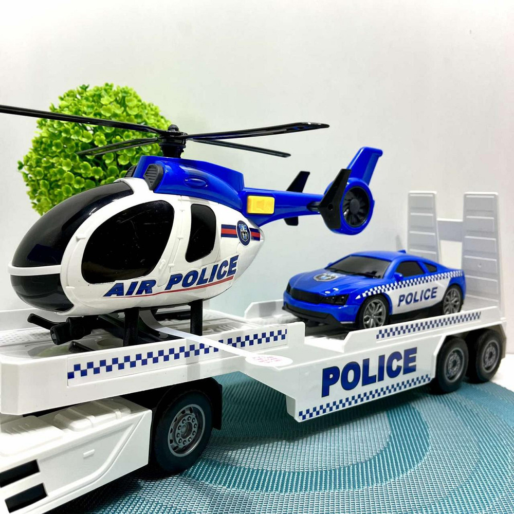 Трейлер Поліцейська машина звуки підсвічування інерція гумові шини машинка вертоліт Синій (666-66 F) Чернігів - фото 8