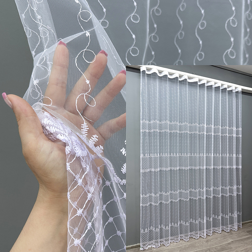 Тюль фатин з вишивкою колір холодний білий 1731т Київ - фото 1