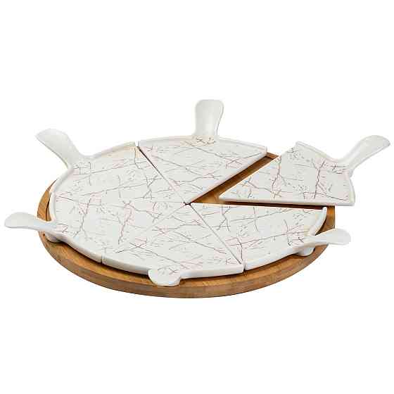 Тарілка для піци 28 см порцелянова з бамбуковою підставкою, що обертається, секційна HP1213 Коломия