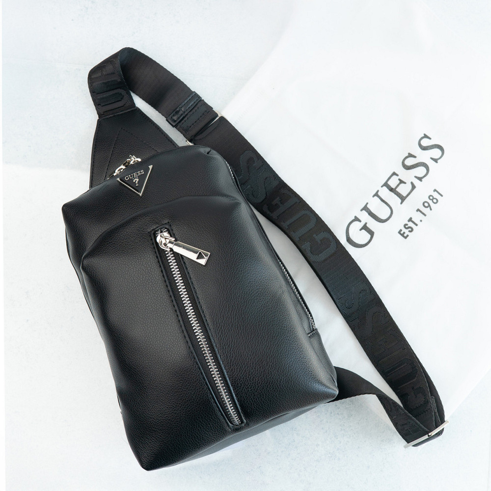 Мужская сумка бананка на пояс и на грудь (слинг) Guess (7517) черная Киев - изображение 3
